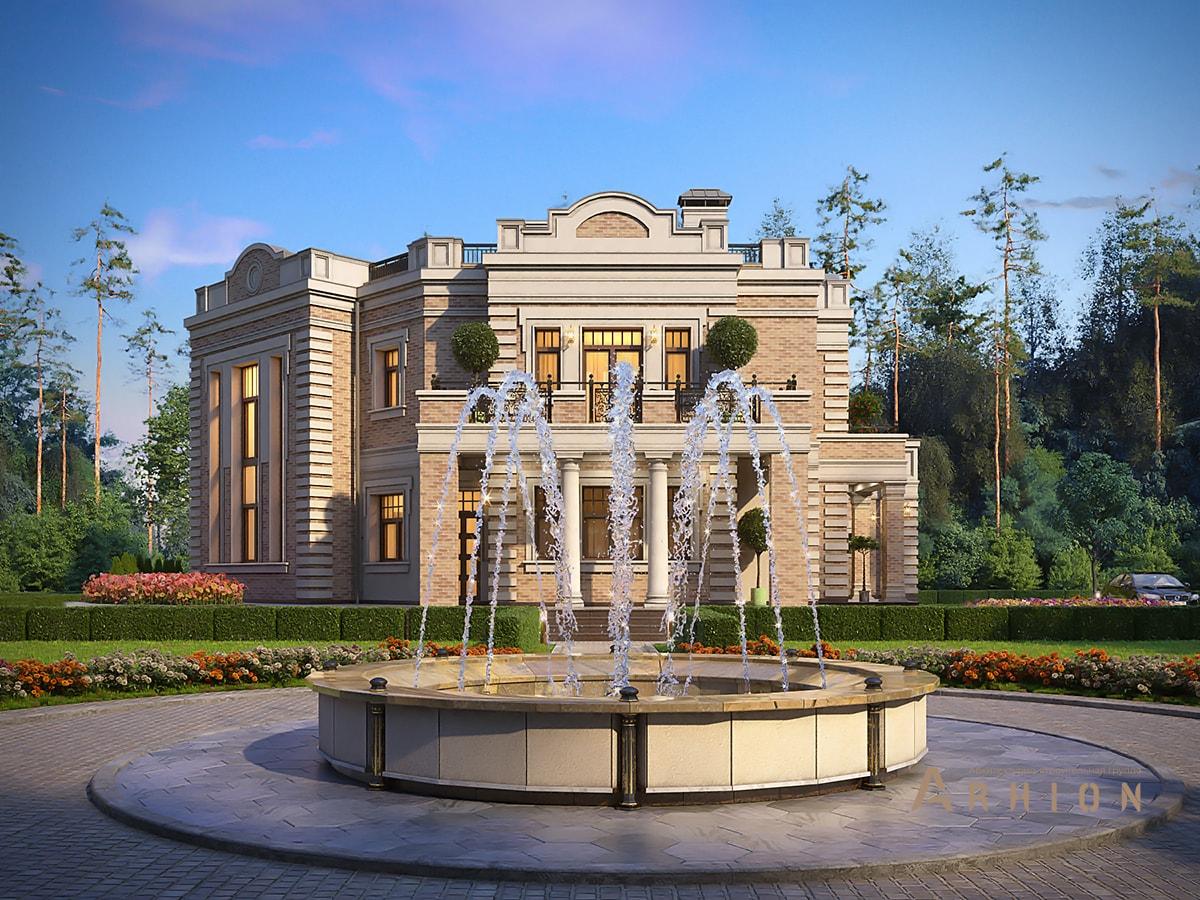 4. Проект двухэтажного дома в дворцовом стиле с плоской кровлей , av-630, площадью - 447 кв c сауной, терассой, балконом, гаражом, эркером, вторым светом